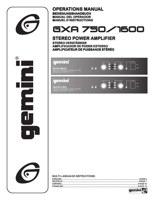 Guide utilisation  GEMINI GXA-750  de la marque GEMINI