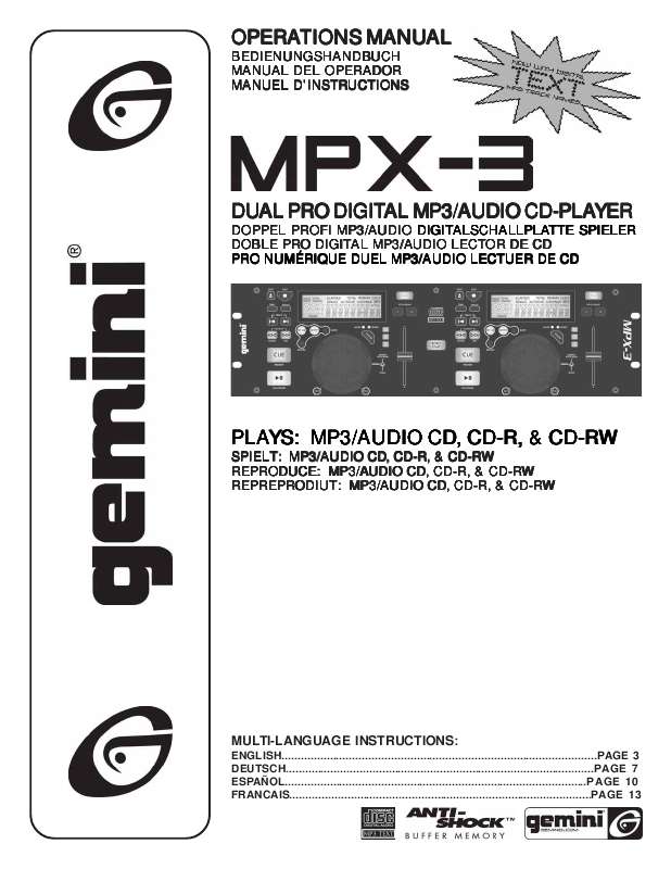 Guide utilisation  GEMINI MPX-3  de la marque GEMINI