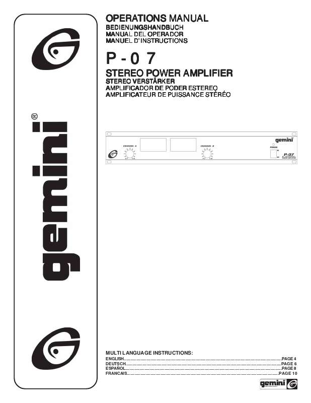 Guide utilisation  GEMINI P-07  de la marque GEMINI