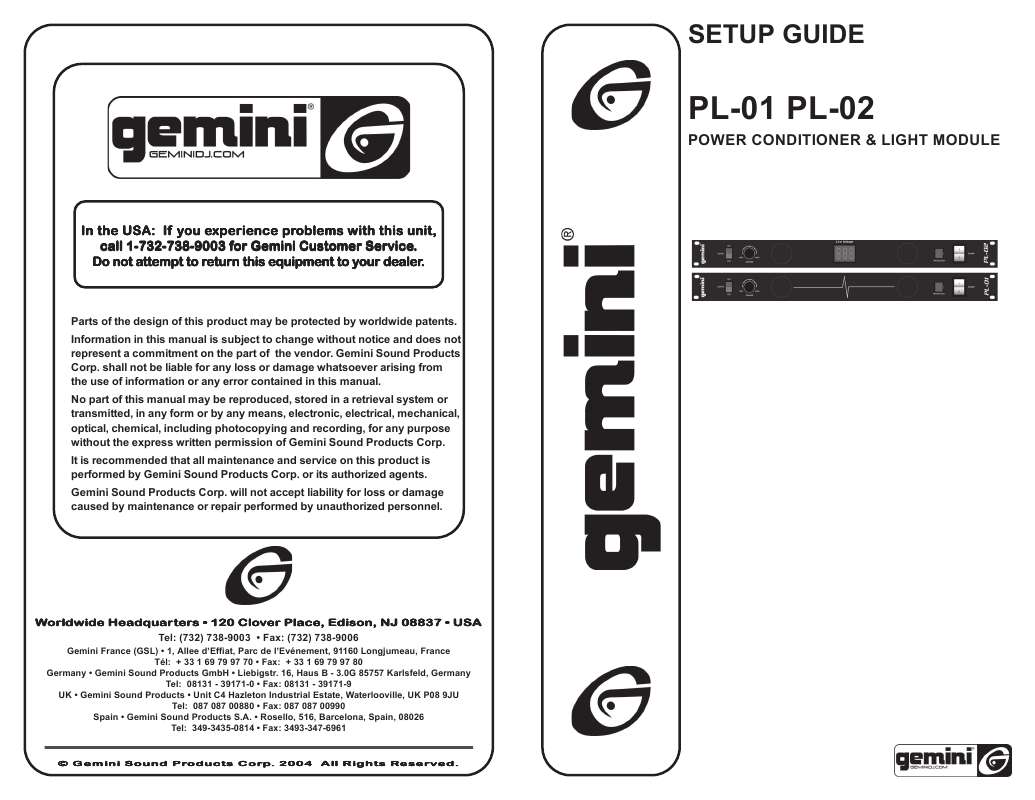 Guide utilisation  GEMINI PL-01  de la marque GEMINI