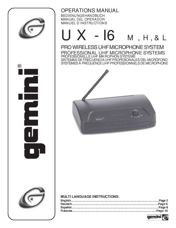 Guide utilisation  GEMINI UX-16  de la marque GEMINI
