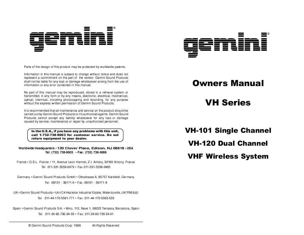 Guide utilisation  GEMINI VH-101  de la marque GEMINI