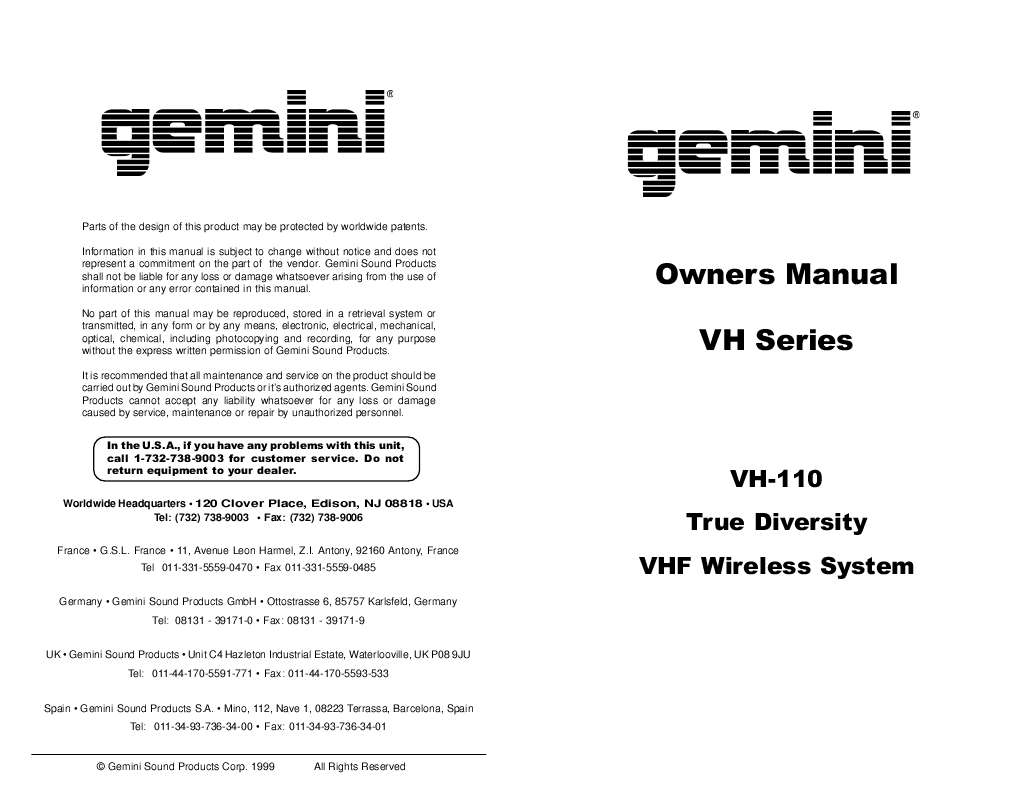 Guide utilisation  GEMINI VH-110  de la marque GEMINI