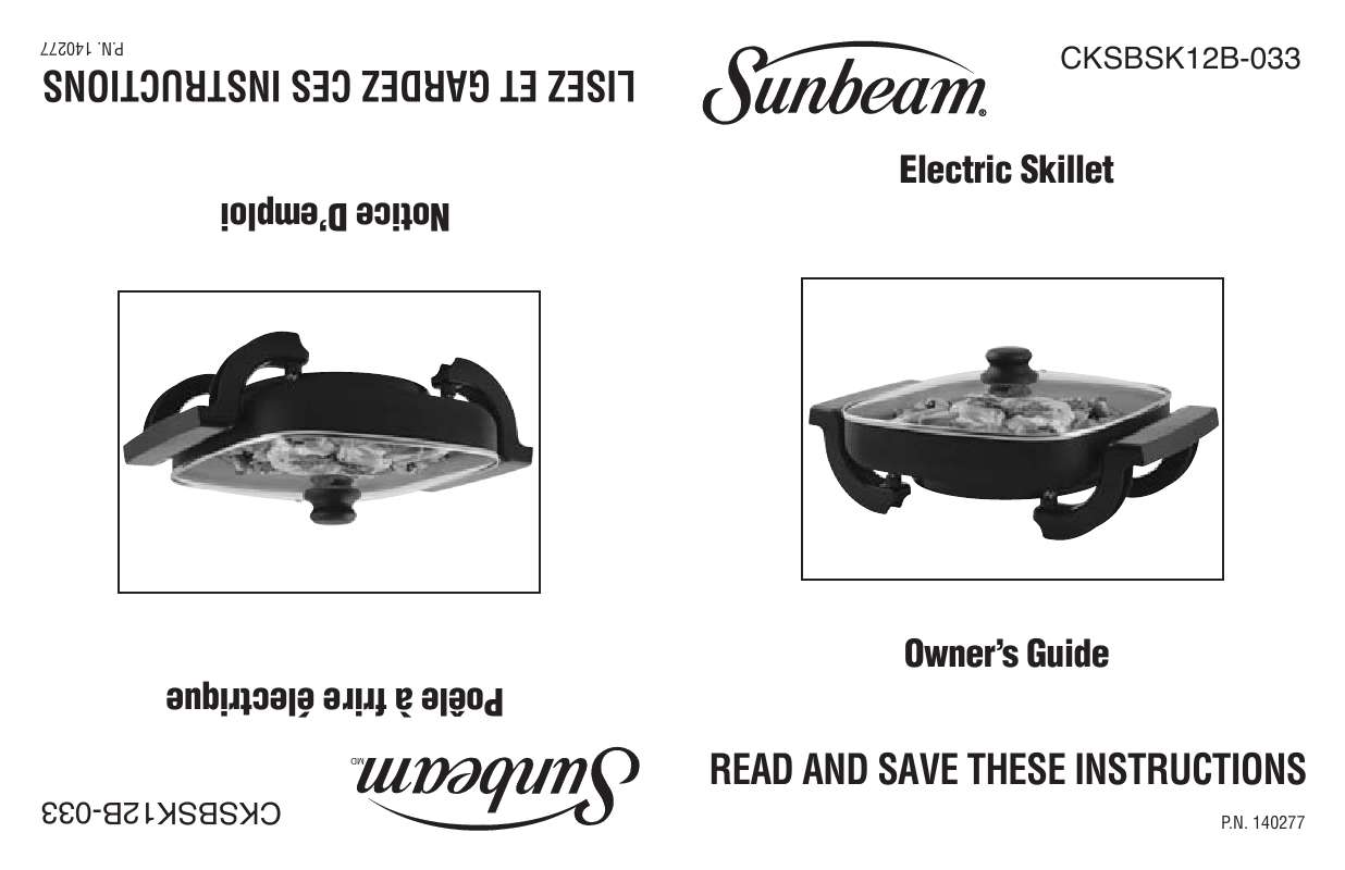 Guide utilisation  SUNBEAM ELECTRIC SKILLET  de la marque SUNBEAM