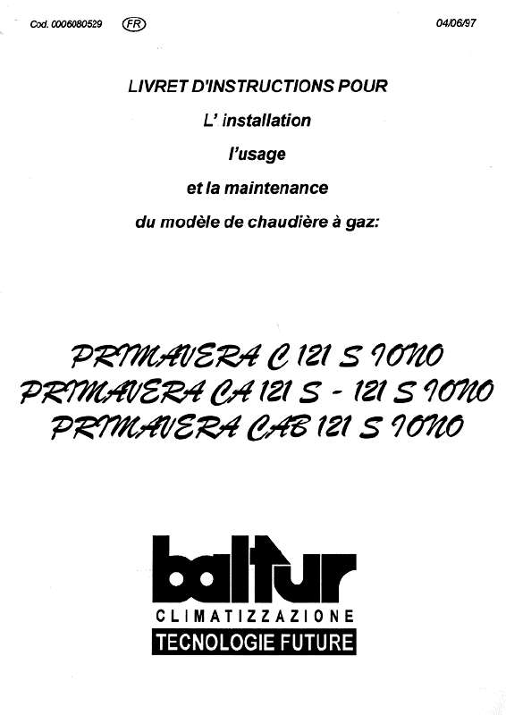 Guide utilisation  BALTUR PRIMAVERA CA 121 S IONO  de la marque BALTUR