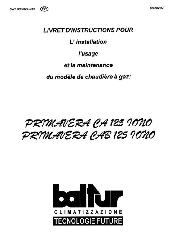 Guide utilisation  BALTUR PRIMAVERA CA 125 IONO  de la marque BALTUR