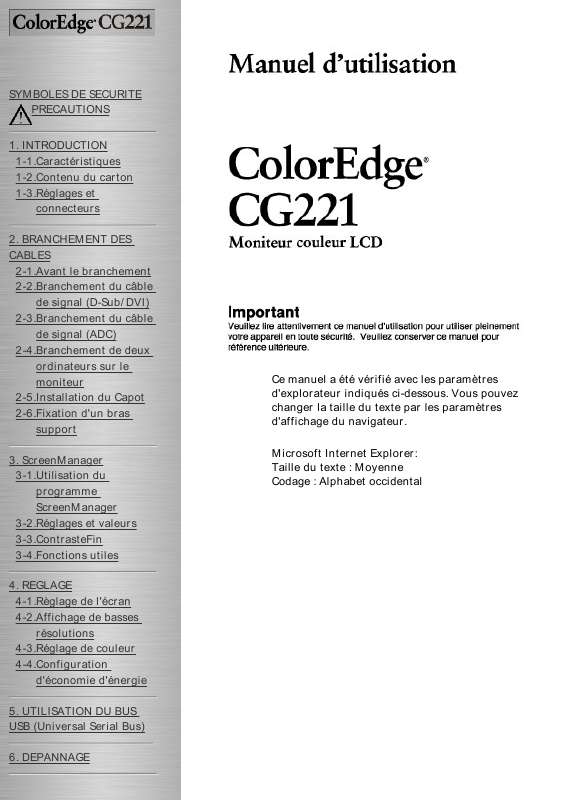Guide utilisation EIZO COLOREDGE CG221  de la marque EIZO