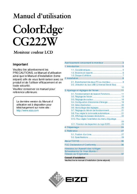 Guide utilisation EIZO COLOREDGE CG222W  de la marque EIZO
