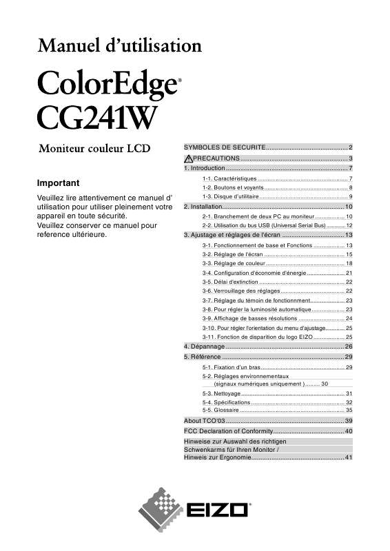 Guide utilisation EIZO COLOREDGE CG241W  de la marque EIZO