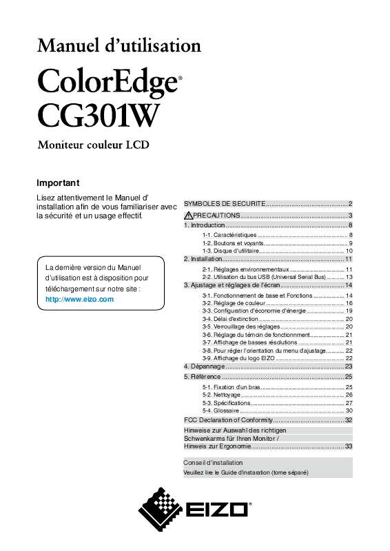 Guide utilisation EIZO COLOREDGE CG301W  de la marque EIZO