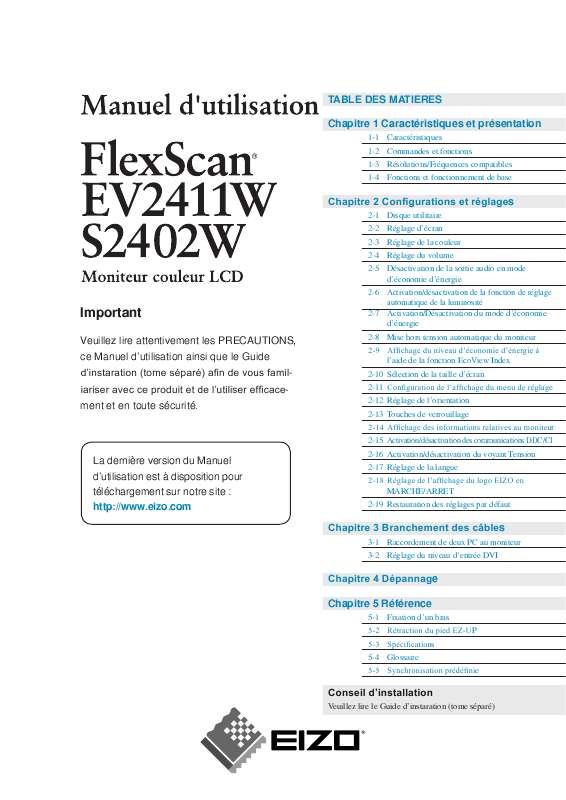 Guide utilisation EIZO FLEXSCAN EV2411W  de la marque EIZO