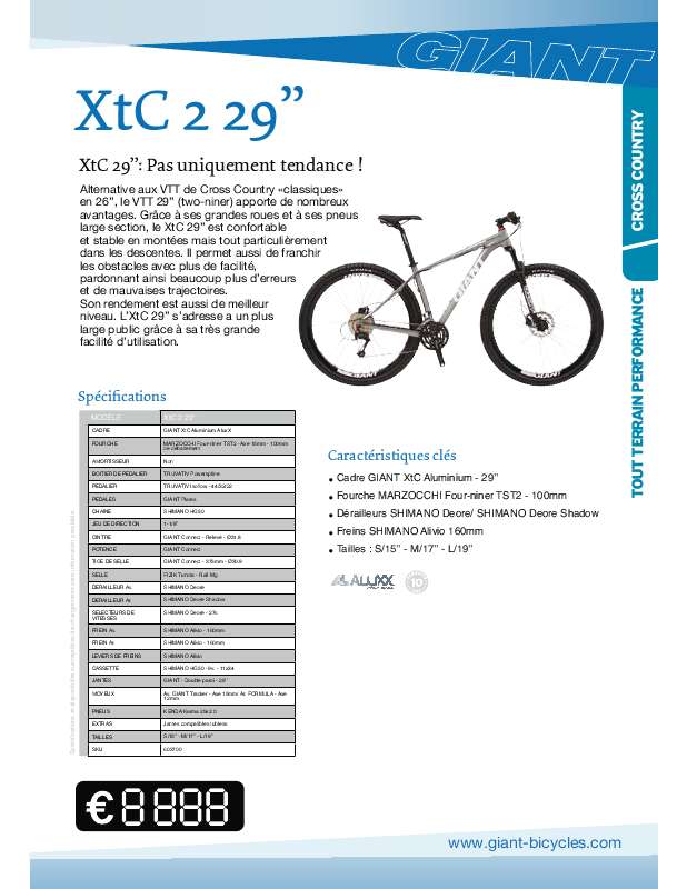 Guide utilisation  GIANT BICYCLES XTC 2 29  de la marque GIANT BICYCLES