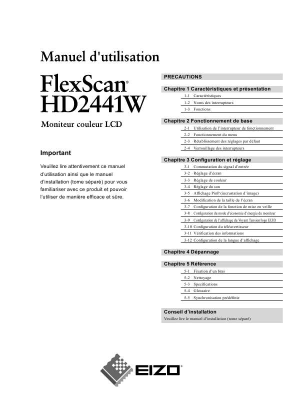 Guide utilisation EIZO FLEXSCAN HD2441W  de la marque EIZO