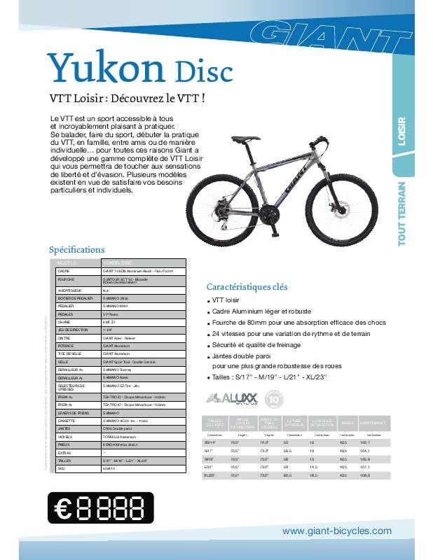 Guide utilisation  GIANT BICYCLES YUKON DISC  de la marque GIANT BICYCLES