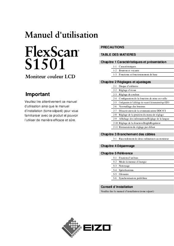 Guide utilisation EIZO FLEXSCAN S1501  de la marque EIZO