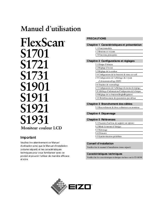 Guide utilisation EIZO FLEXSCAN S1701  de la marque EIZO