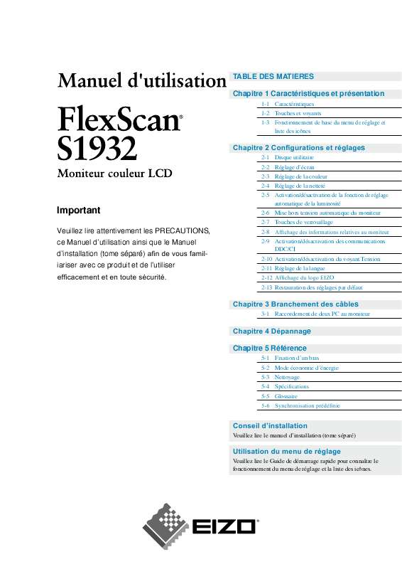 Guide utilisation EIZO FLEXSCAN S1932  de la marque EIZO