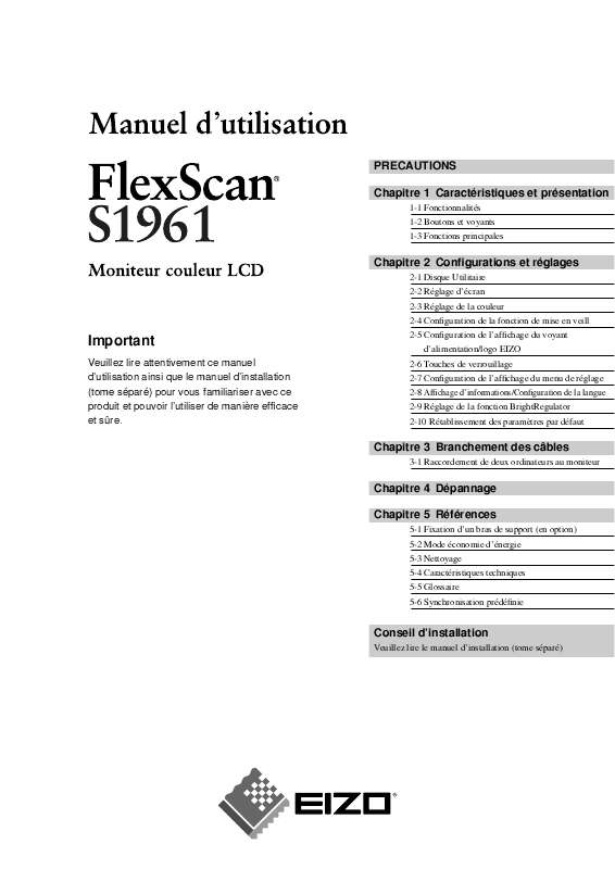 Guide utilisation EIZO FLEXSCAN S1961  de la marque EIZO