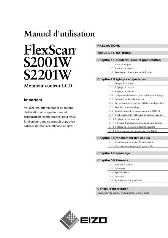 Guide utilisation EIZO FLEXSCAN S2001W  de la marque EIZO