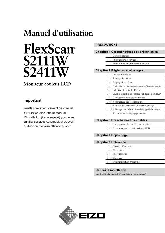 Guide utilisation EIZO FLEXSCAN S2111W  de la marque EIZO