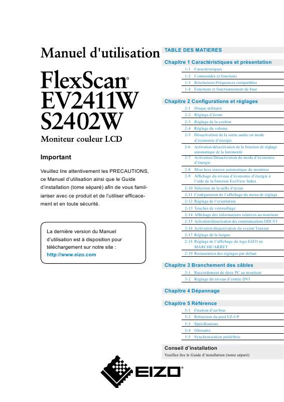 Guide utilisation EIZO FLEXSCAN S2402W  de la marque EIZO