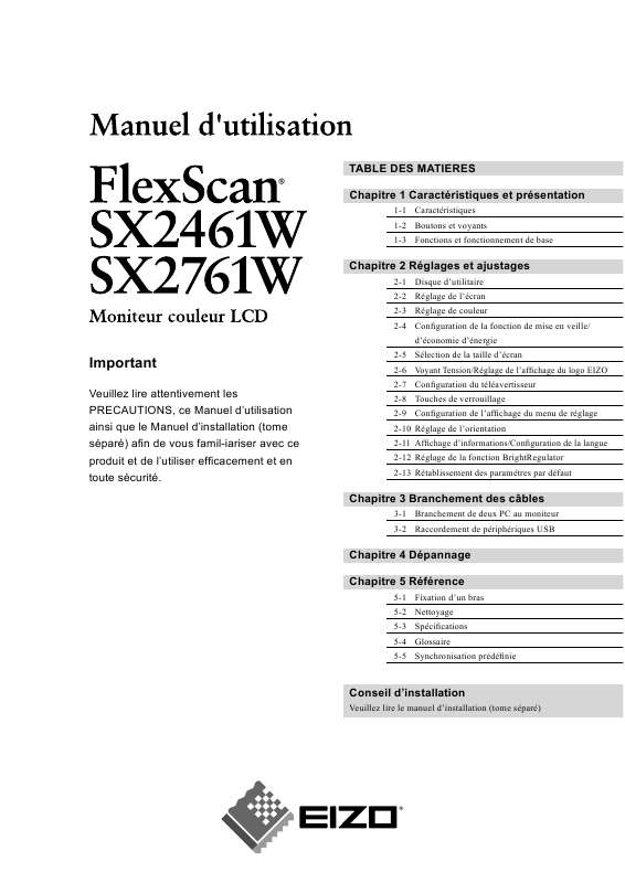 Guide utilisation EIZO FLEXSCAN SX2461W  de la marque EIZO
