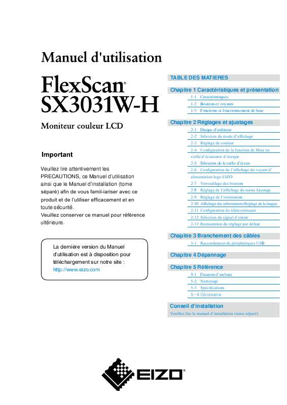 Guide utilisation EIZO FLEXSCAN SX3031W  de la marque EIZO