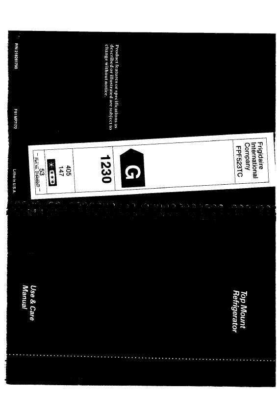 Guide utilisation  FRIGIDAIRE FPF523TCW  de la marque FRIGIDAIRE