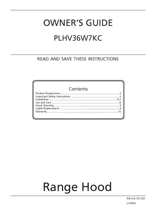 Guide utilisation FRIGIDAIRE PLHV36W7KC de la marque FRIGIDAIRE