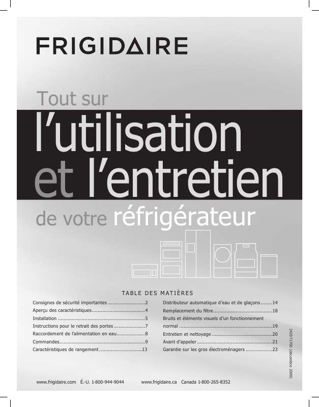 Guide utilisation FRIGIDAIRE FFH2611L  de la marque FRIGIDAIRE