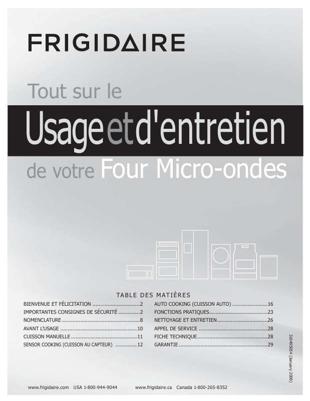 Guide utilisation FRIGIDAIRE FGBM185KF de la marque FRIGIDAIRE