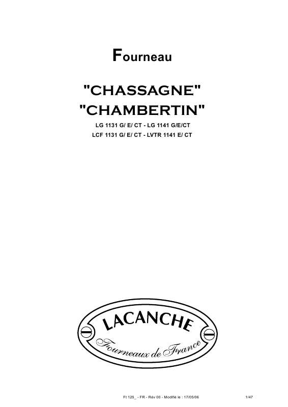 Guide utilisation  LACANCHE CHAMBERTIN CLASSIQUE  de la marque LACANCHE
