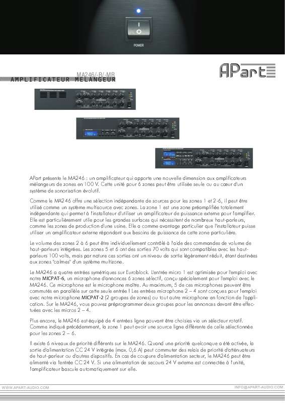 Guide utilisation  APART MA246-MR  de la marque APART