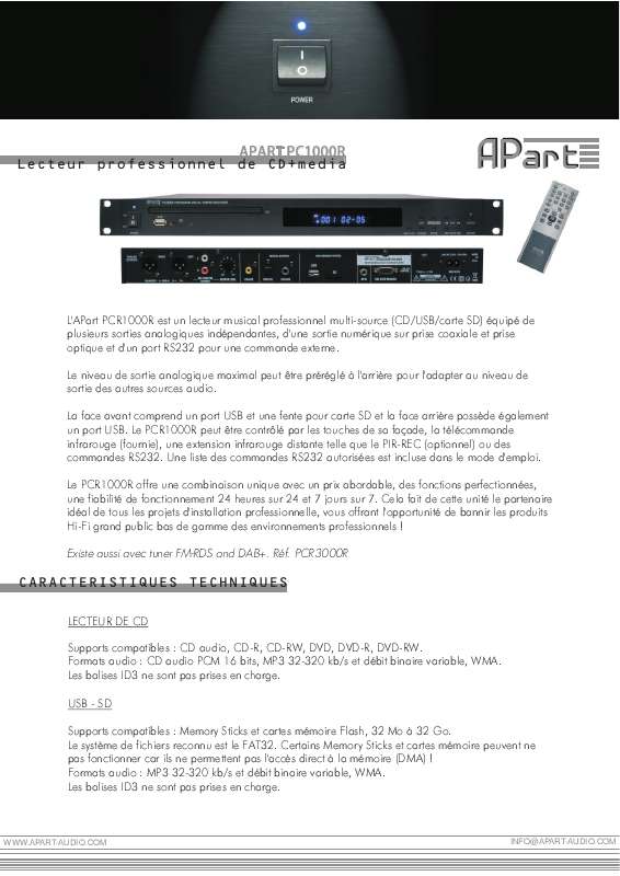Guide utilisation  APART PC1000B  de la marque APART