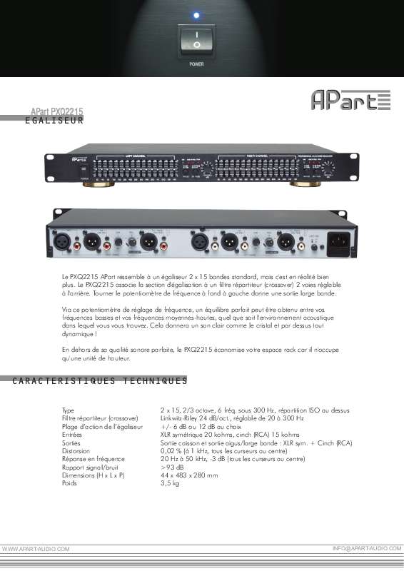 Guide utilisation  APART PXQ2215  de la marque APART
