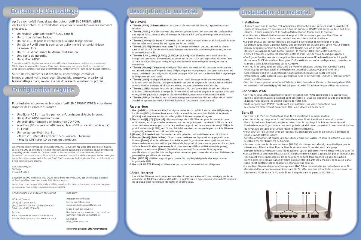 Guide utilisation SMC 7908VOWBRB  de la marque SMC