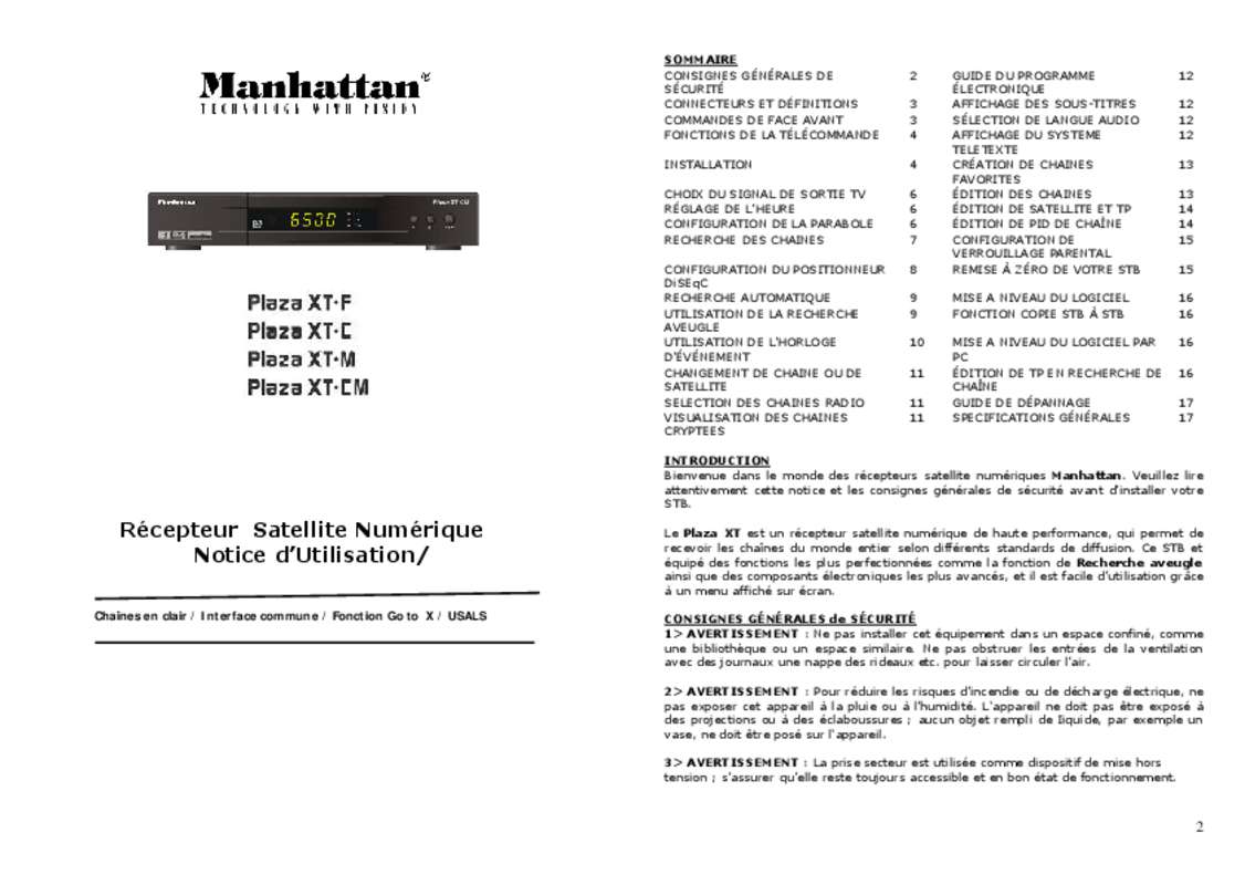 Guide utilisation  MANHATTAN PLAZA XT-C  de la marque MANHATTAN