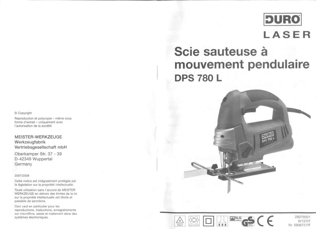 Guide utilisation  DURO DPS 780 L  de la marque DURO