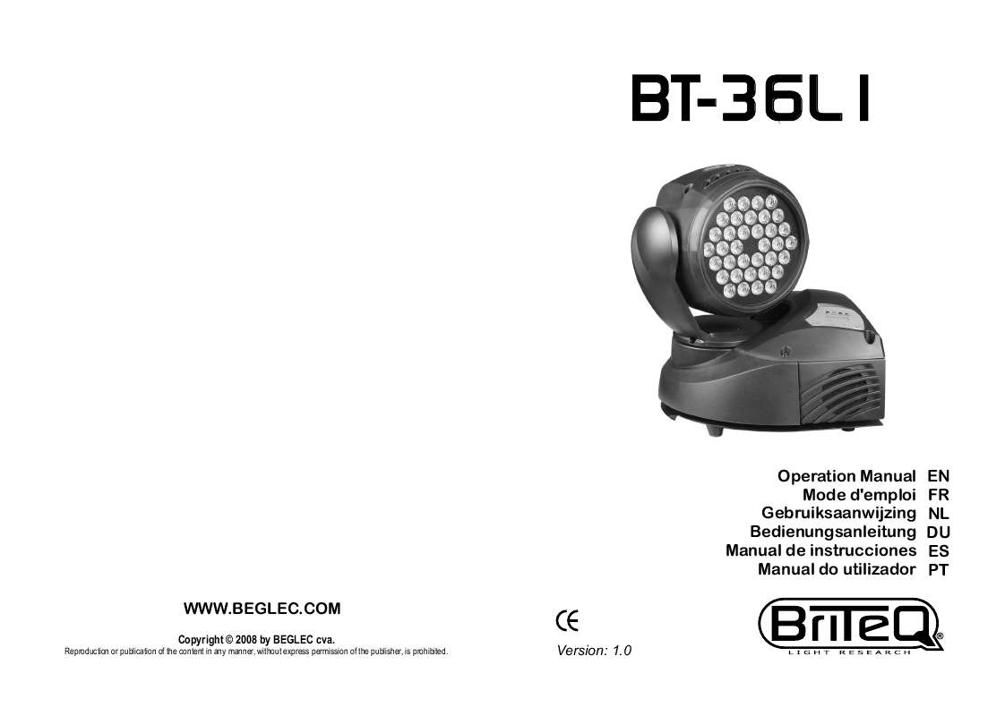 Guide utilisation  JBSYSTEMS LIGHT BT-36LI  de la marque JBSYSTEMS LIGHT
