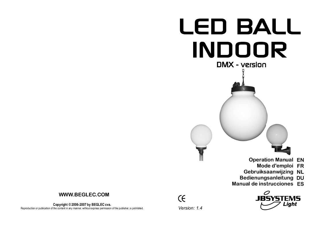 Guide utilisation  JBSYSTEMS LIGHT LED BALL INDOOR  de la marque JBSYSTEMS LIGHT