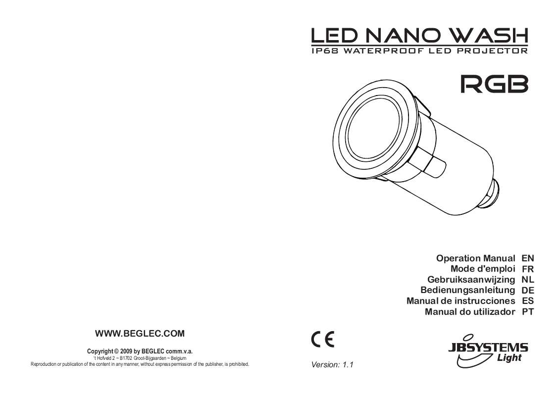 Guide utilisation  JBSYSTEMS LIGHT LED NANO WASH RGB  de la marque JBSYSTEMS LIGHT