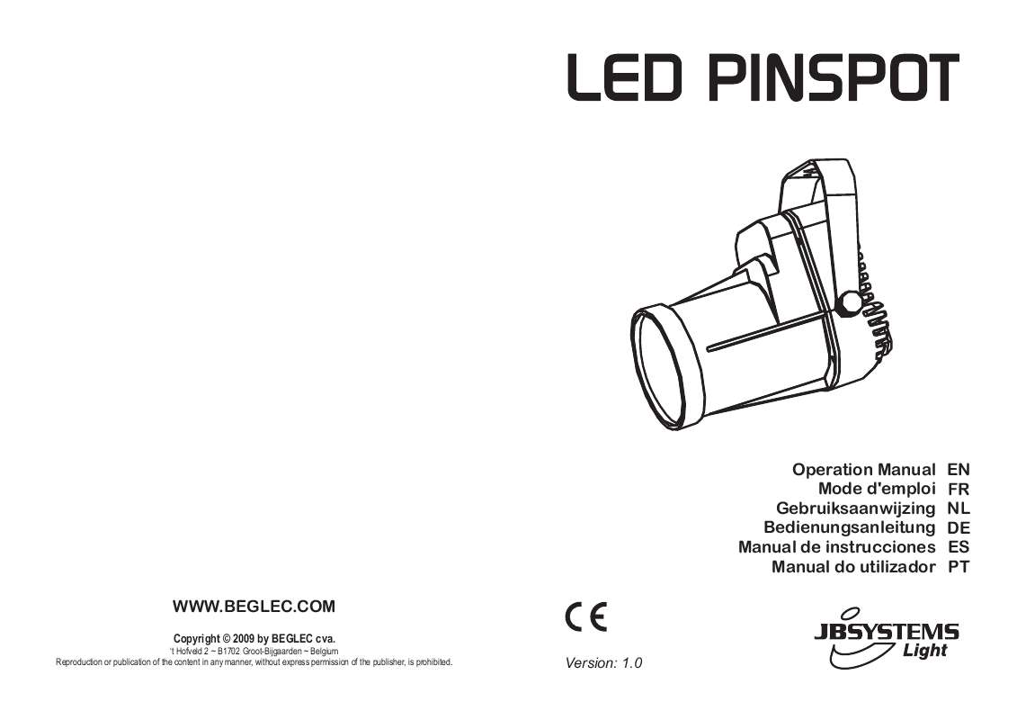Guide utilisation  JBSYSTEMS LIGHT LED PINSPOT  de la marque JBSYSTEMS LIGHT