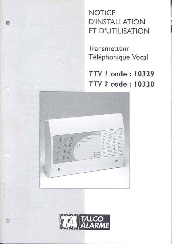 Guide utilisation  TALCO ALARME TTV1 10329  de la marque TALCO ALARME