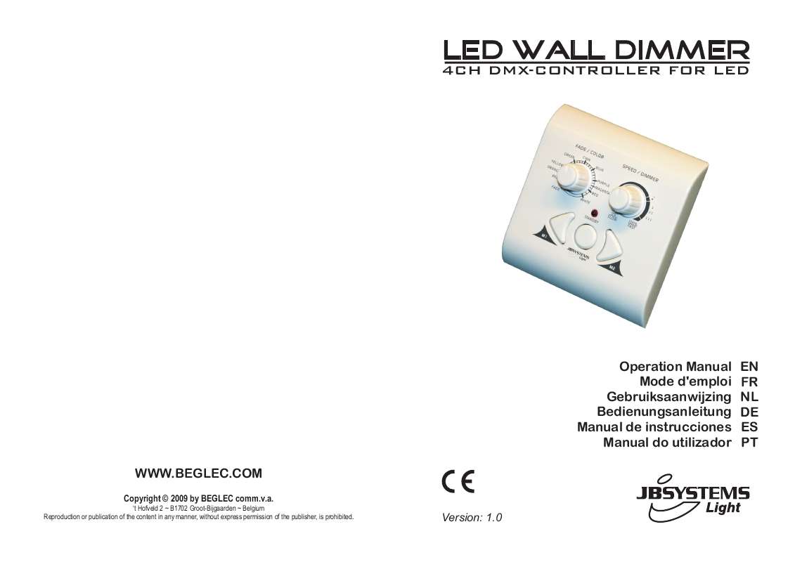 Guide utilisation  JBSYSTEMS LIGHT LED WALL DIMMER  de la marque JBSYSTEMS LIGHT