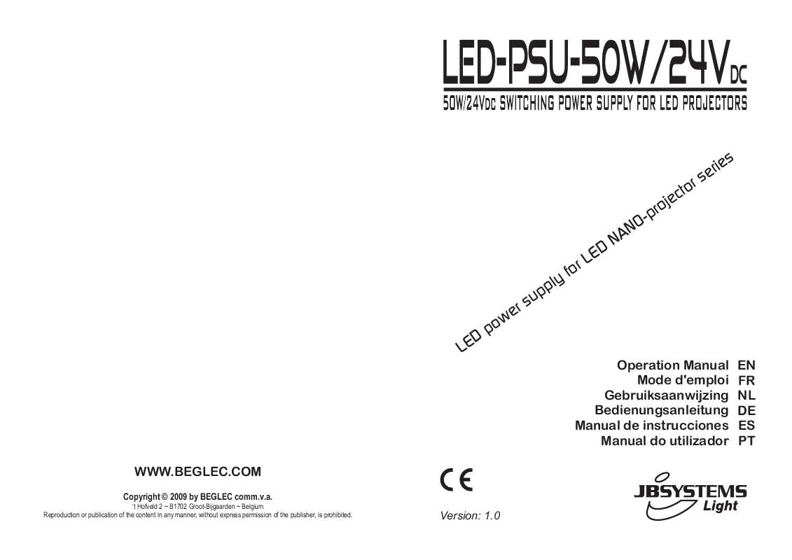 Guide utilisation  JBSYSTEMS LIGHT LED-PSU-50W-24V  de la marque JBSYSTEMS LIGHT