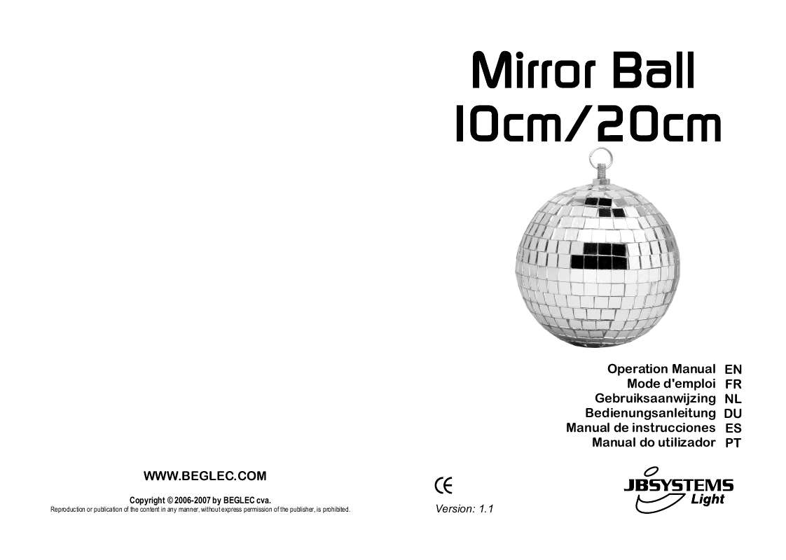 Guide utilisation  JBSYSTEMS LIGHT MIRROR BALL 10CM  de la marque JBSYSTEMS LIGHT