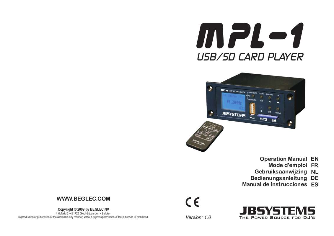Guide utilisation  JBSYSTEMS LIGHT MPL-1  de la marque JBSYSTEMS LIGHT