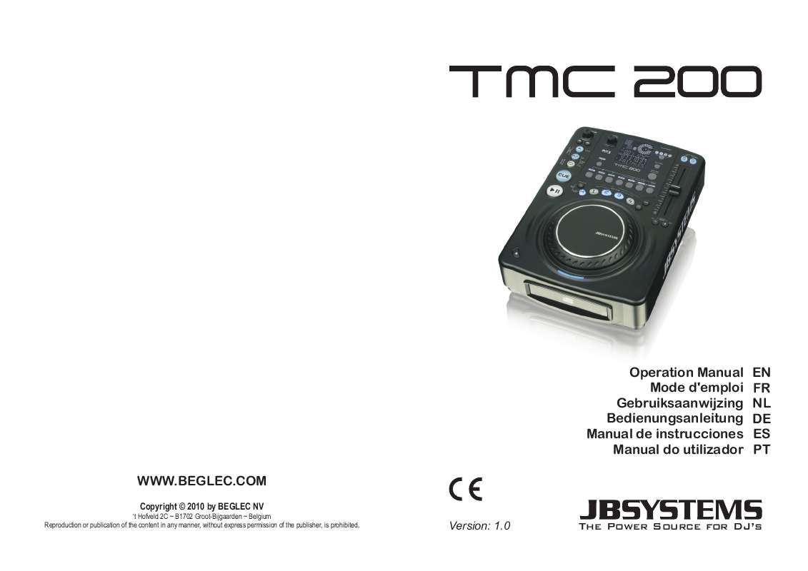 Guide utilisation  JBSYSTEMS LIGHT TMC 200  de la marque JBSYSTEMS LIGHT