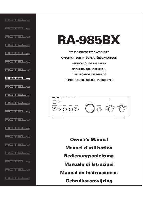 Guide utilisation ROTEL RA-985BX  de la marque ROTEL