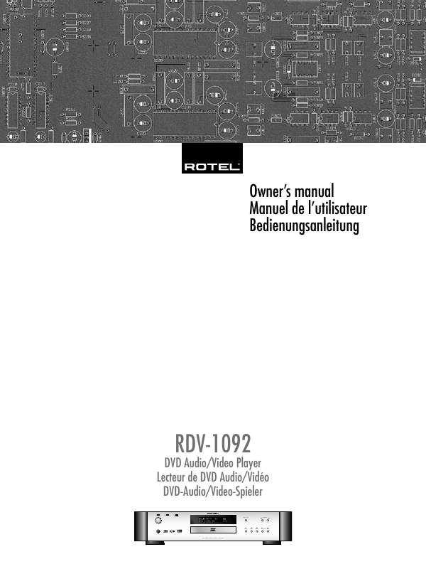 Guide utilisation ROTEL RDV-1092  de la marque ROTEL